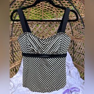Athleta Black and White Striped Tankini Top